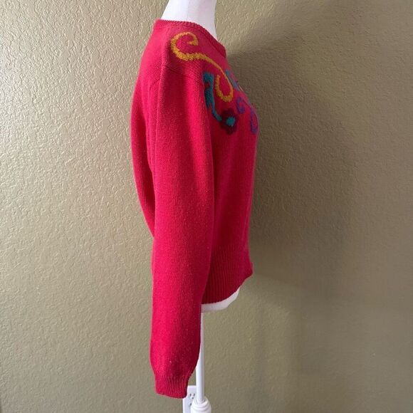 Vintage Size L Art Deco Pullover Sweater Floral Swirl Retro 90s Whimsical Granny - Picture 4 of 6